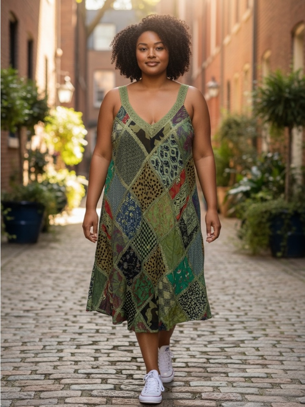 Advance Apparels Green Multi-Pattern Patchwork Dress